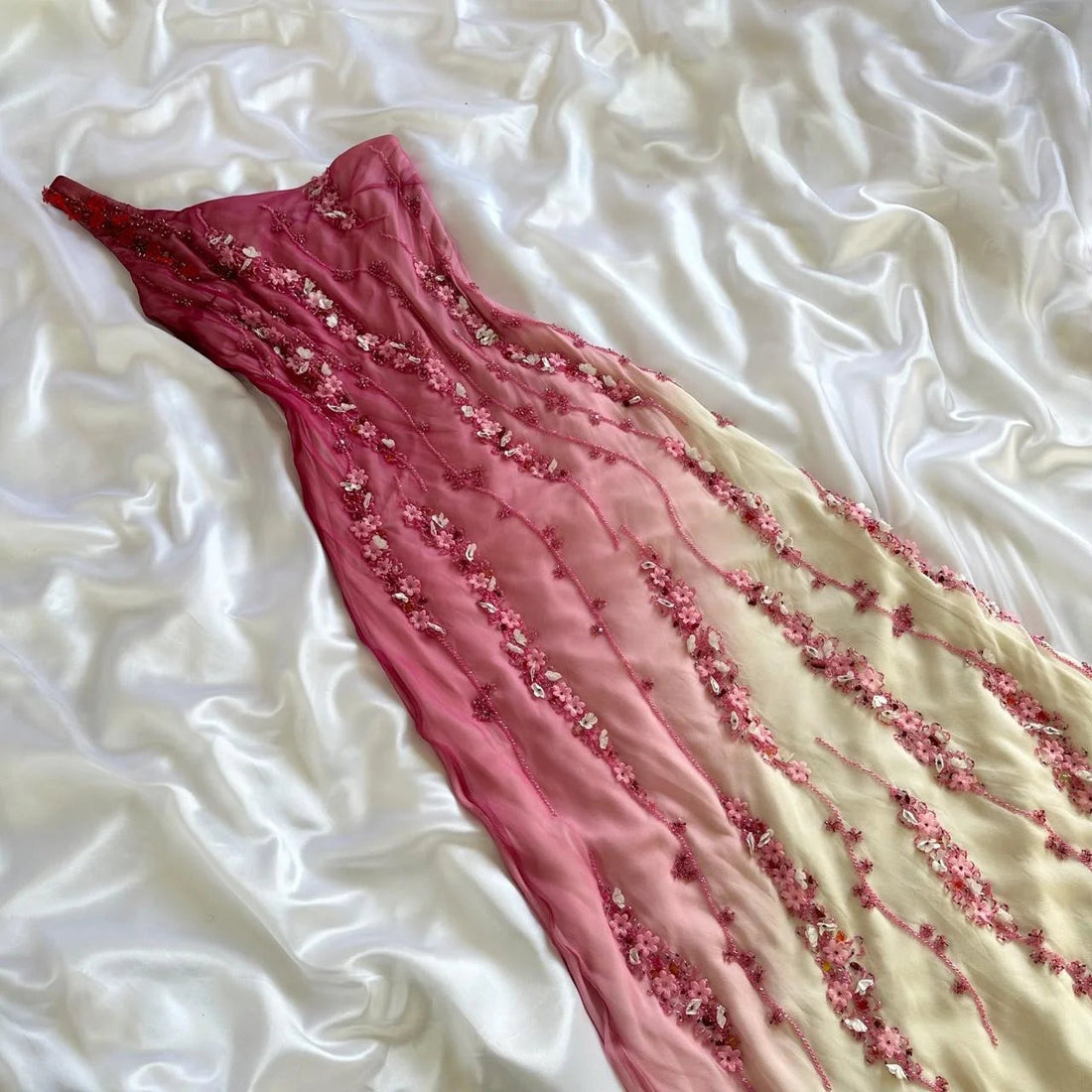Pink gradient gorgeous fashion exquisite beading long chiffon elegant ball gown evening dress party dress