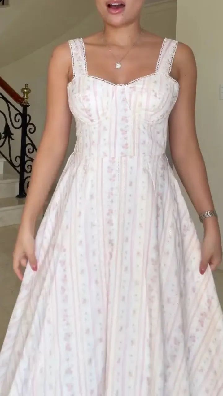 Women's Floral Spaghetti-Strap Maxi Dress with Lace Trim and Square Neckline