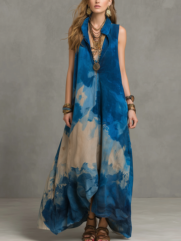 Bohemian Blue Art Print Maxi Dress