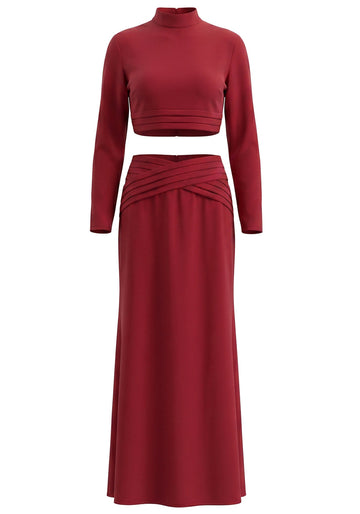 Long Sleeve Two Piece Maxi Dress Red