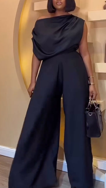 Black Asymmetric Satin Co-Ord Set
