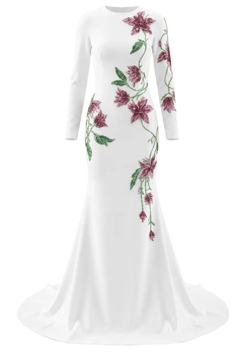 Long Sleeve Embellished Floral Maxi Dress White