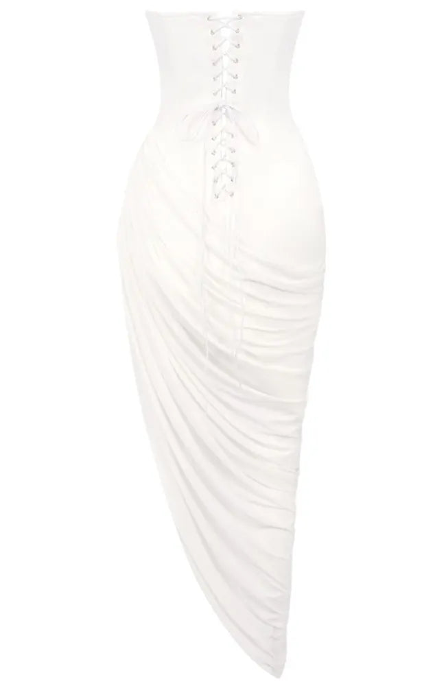 Strapless Draped Corset Maxi Dress White