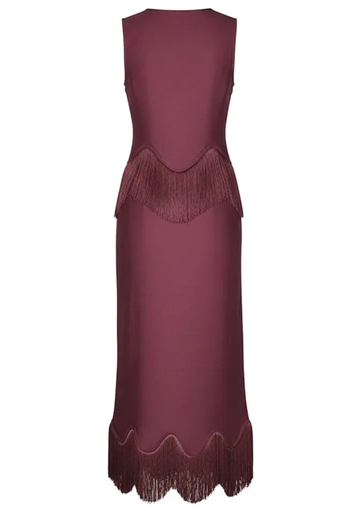 Tassel Detail Maxi Dress Burgundy