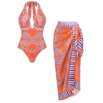 Halter Neck Underwire Tribal Print Swimsuit Set(s)
