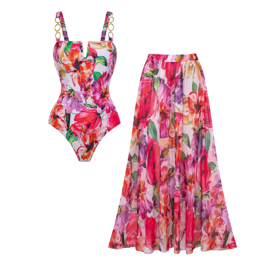 Flowers In Full Bloom Print Swimsuit Set(s)