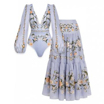 V Neck Long Sleeves Print Swimsuit Set(s)