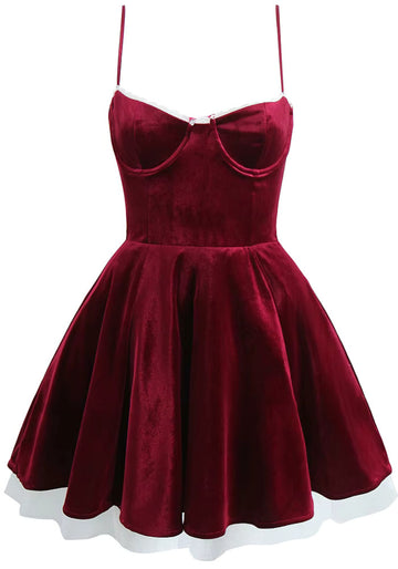 Bustier A Line Velvet Dress Burgundy