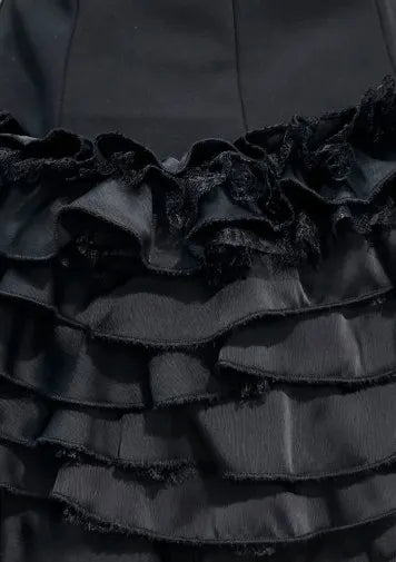 Halter Lace Up Detail Ruffle Dress Black