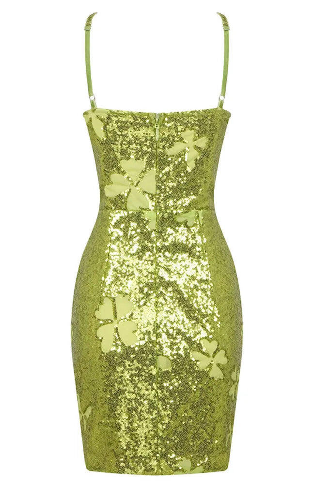 Halter Sequin Butterflies Dress Green