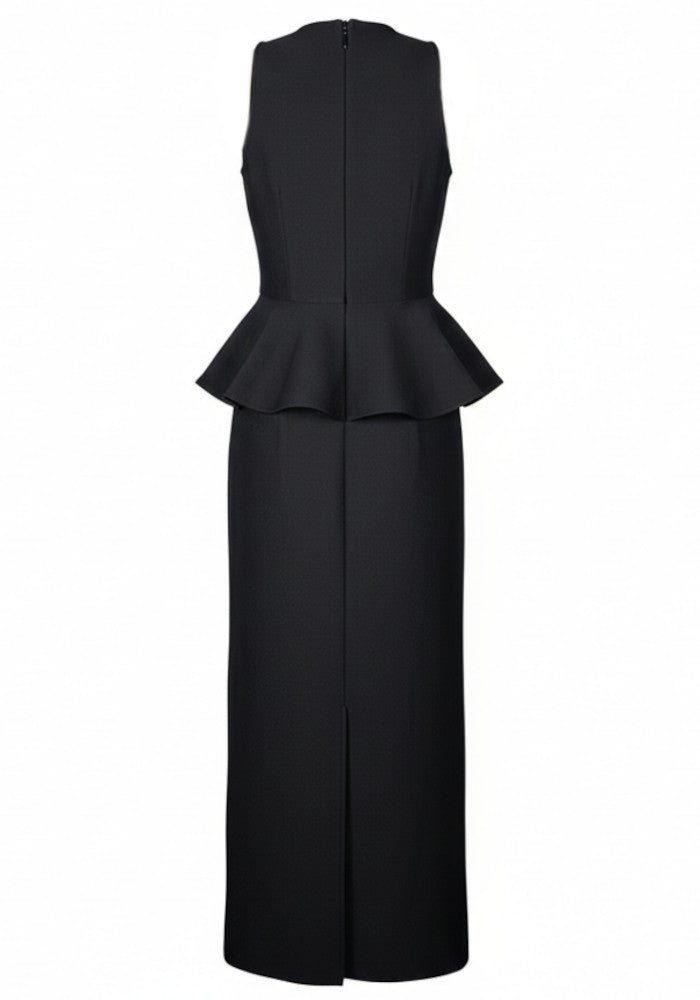 Crystal Embellished Peplum Maxi Dress Black