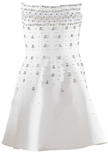 Crystal Strapless A Line Dress White