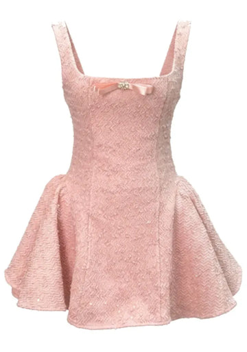 Bow Detail Corset Skater Dress Pink