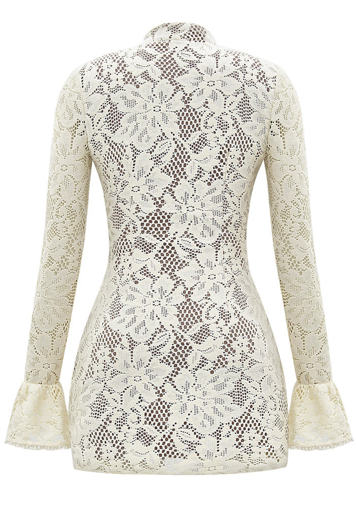 Long Sleeve Crochet Dress Ivory