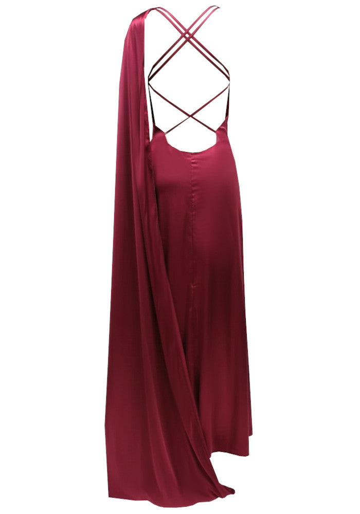 Strappy Back Cape Maxi Dress Red