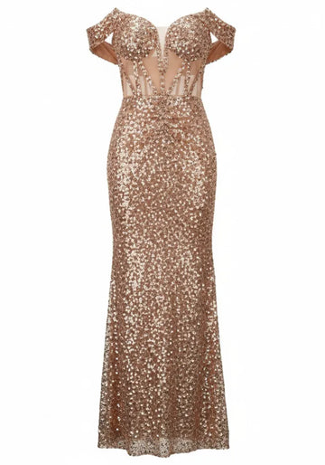 Bardot Structured Sequin Maxi Dress Gold
