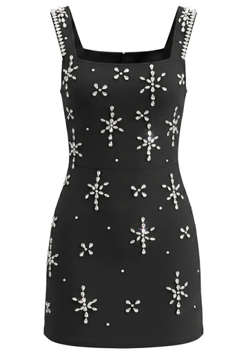 Crystal Embellished Mini Dress Black