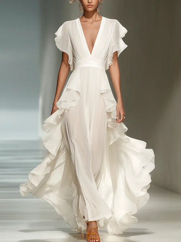 Ethereal Ruffled Chiffon Maxi Dress