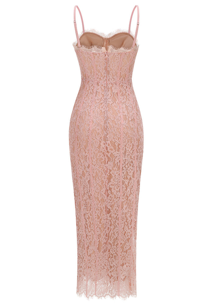 Structured Lace Midi Dress Pink