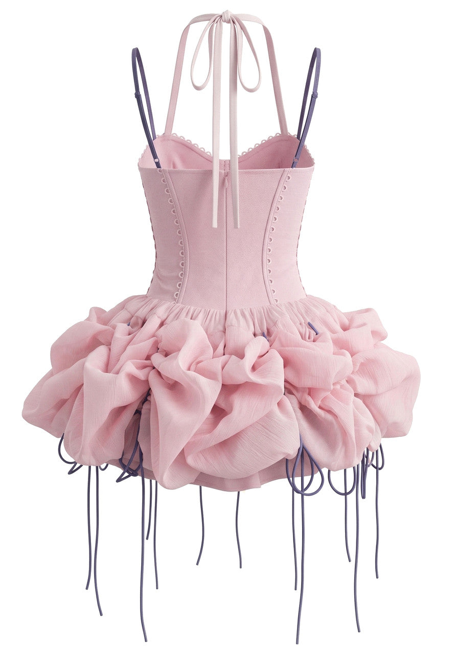 Halter Lace Bubble Dress Pink Purple