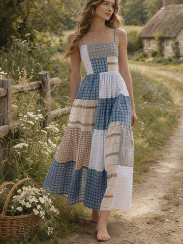 Women's Retro Art Linen Casual Maxi Dress