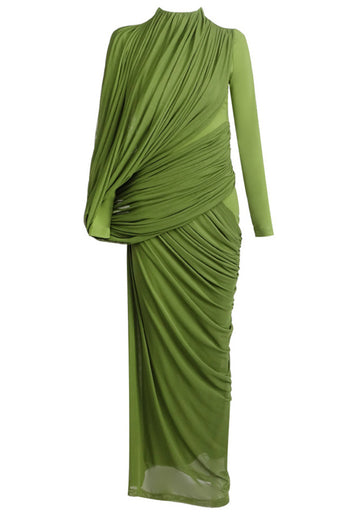 Long Sleeve Draped Maxi Dress Green
