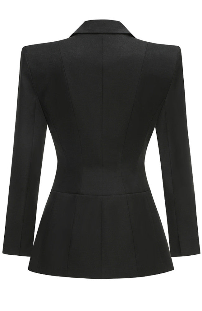 Long Sleeve Lace Up Detail Blazer Dress Black
