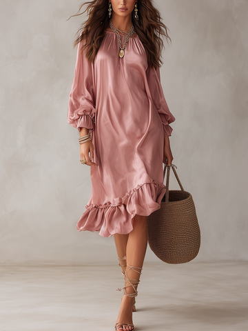 Soft Ruffle Hem Midi Dress