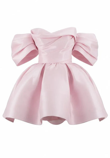Draped Bardot Skater Dress Pink