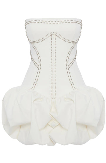 Strapless Studded Puff Dress White
