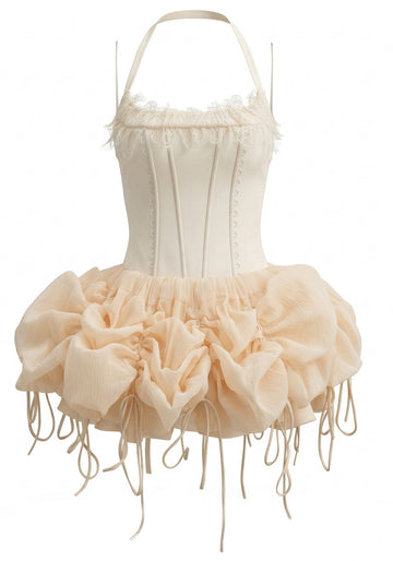 Halter Lace Bubble Dress Ivory