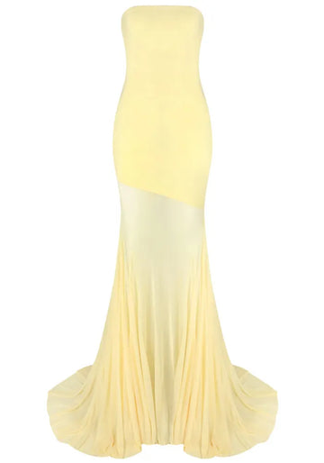 Strapless Mermaid Mesh Maxi Dress Yellow