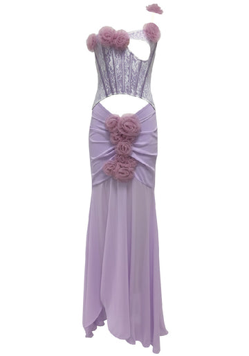 One Shoulder Floral Maxi Dress Lavender