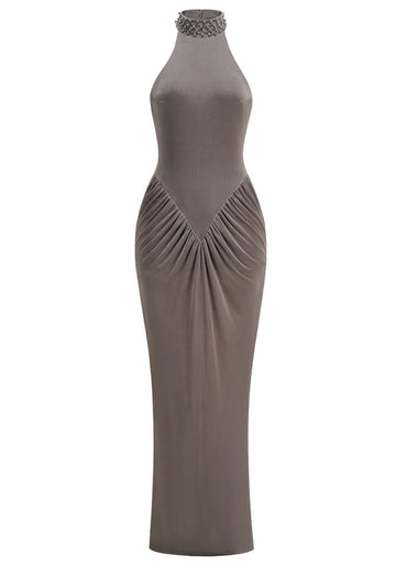 Halter Draped Maxi Dress Grey