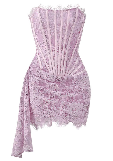 Strapless Lace Corset Dress Lavender Pink