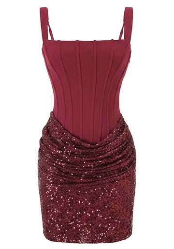 Draped Sequin Corset Dress Burgundy