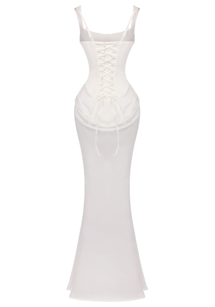 Draped Corset Maxi Dress White