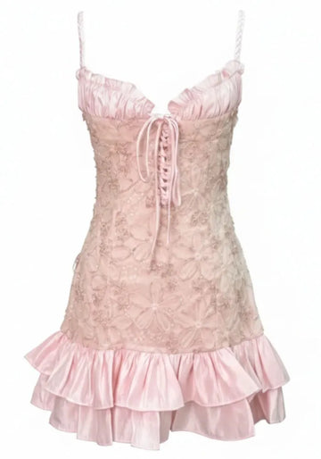Ruffle Floral Dress Pink