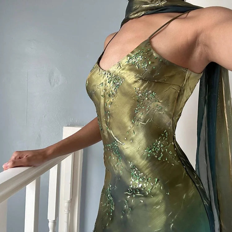 Green Elegant Exquisite Beaded Long Chiffon Ball Gown Evening Gown Party Dress