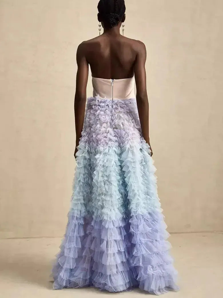 Tulle Tiered Strapless Corset-Style Gown