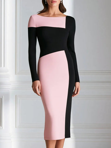 Geometric Patchwork Color Block Bodycon Midi Dress