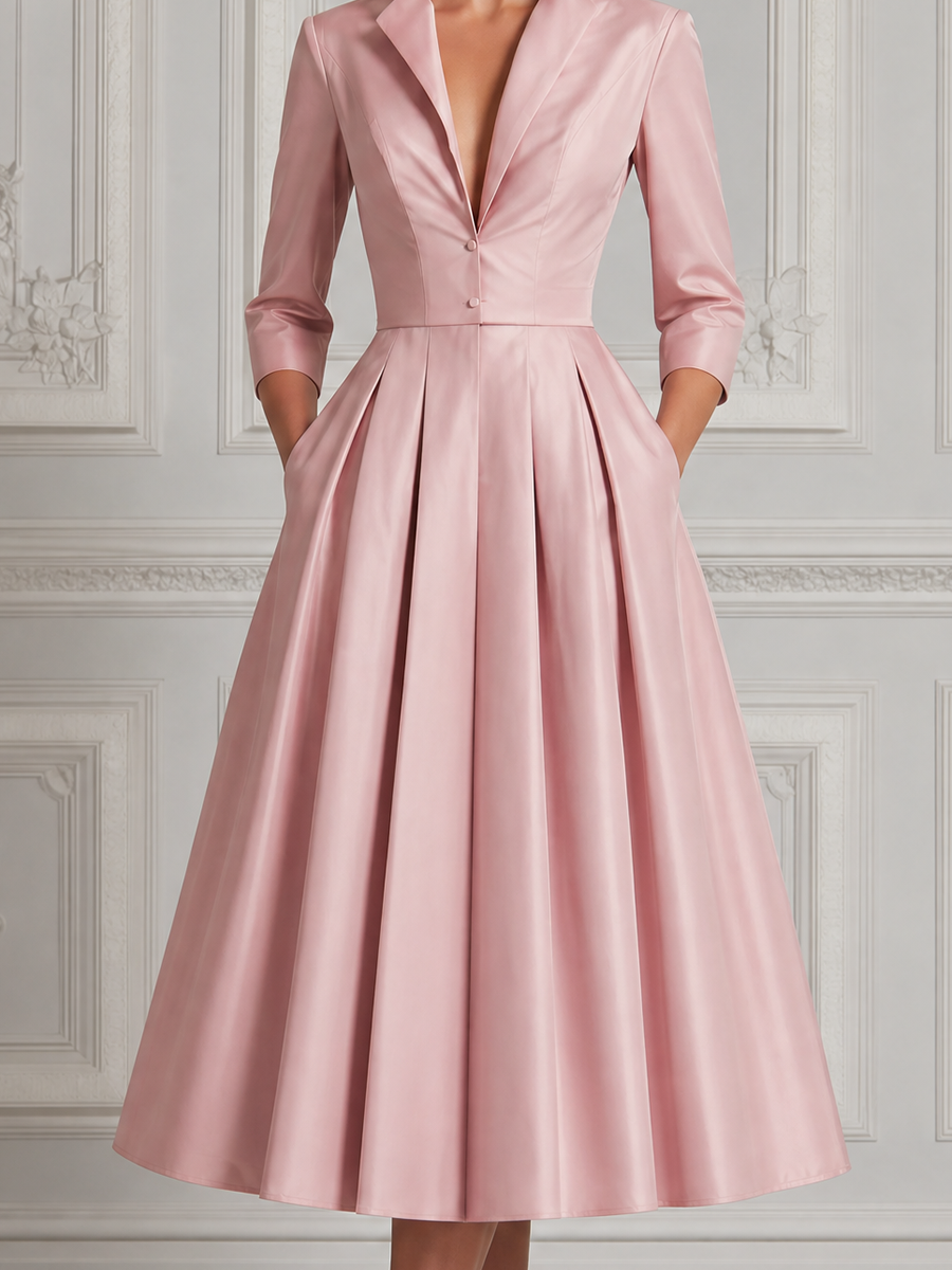 Pink Dress Fall Wedding Guest Dress Satin Blazer A-Line Midi Dress