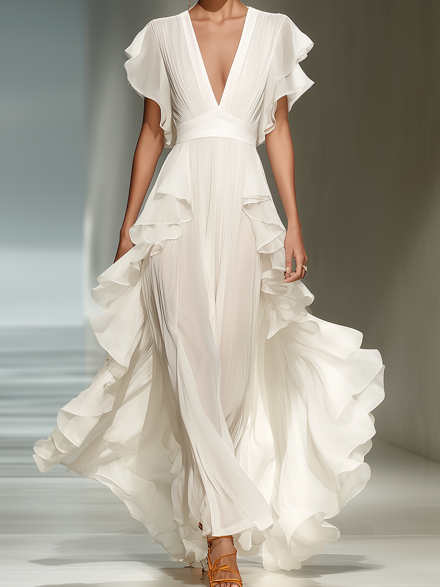 Ethereal Ruffled Chiffon Maxi Dress
