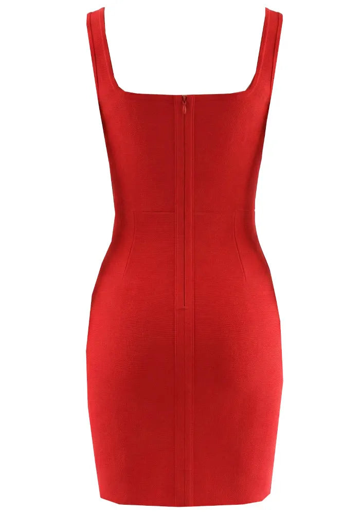 Crystal Neckline Dress Red