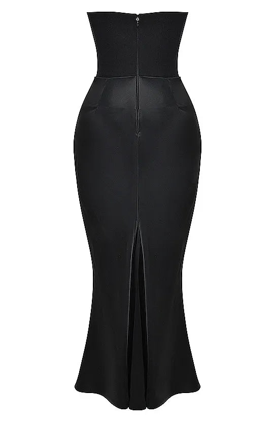 Strapless Corset Draped Maxi Dress Black