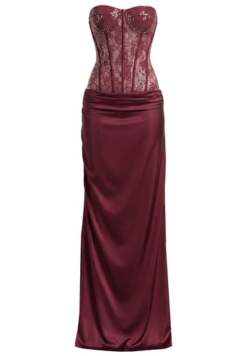 Strapless Sequin Maxi Dress Burgundy