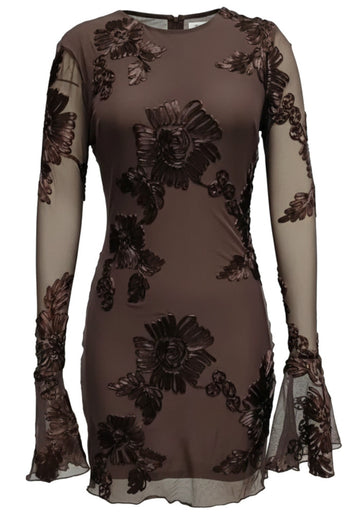 Long Sleeve Floral Dress Brown