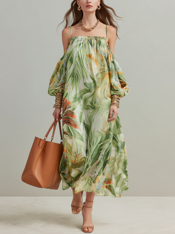 Statement Botanical Off-Shoulder Maxi Dress