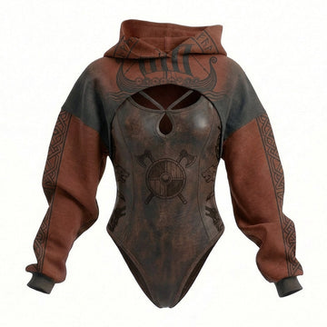 Viking Print Women's Hooded Jumpsuit Two-Piece Set