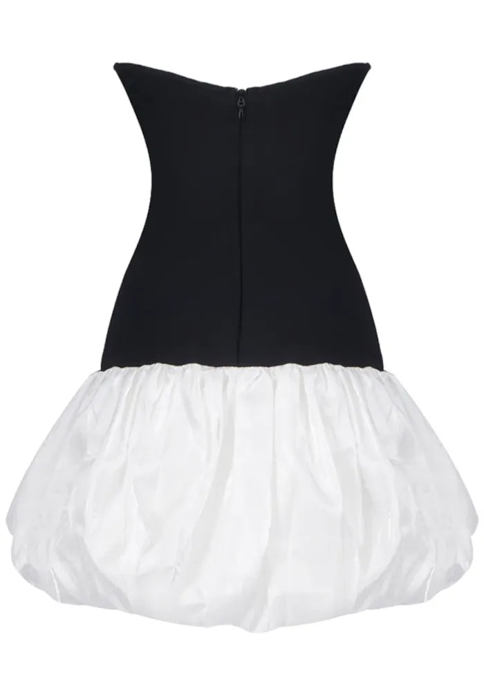 Strapless Sequin Butterfly Puff Dress Black White
